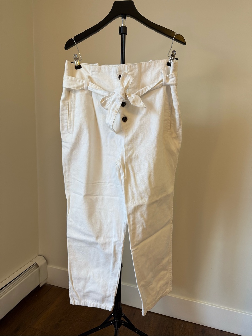 H&M White High-Waist Tie-Belt Chinos